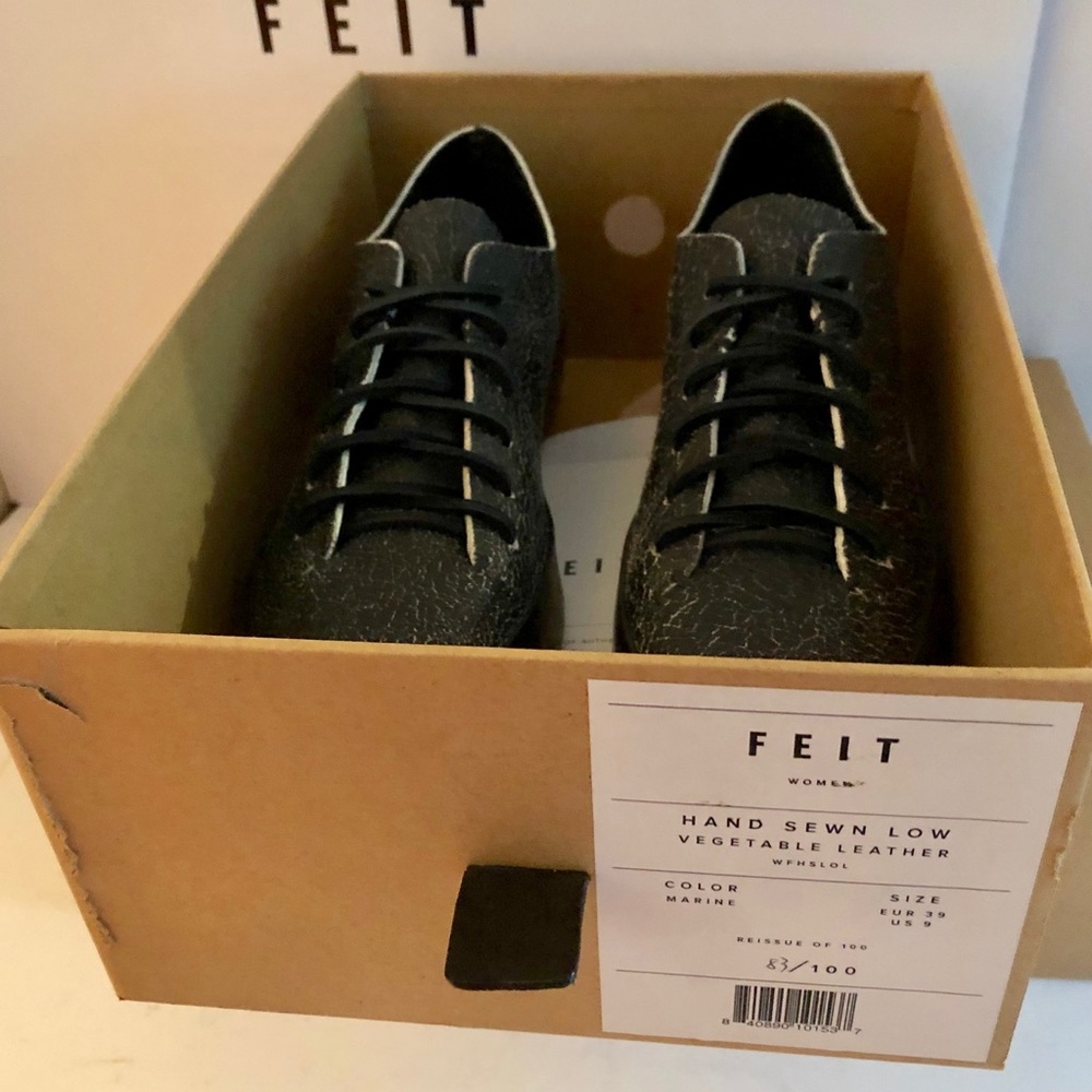 FEIT Hand Sewn Low Black Crackle Leather Sz EU 39 - Picture 9 of 9